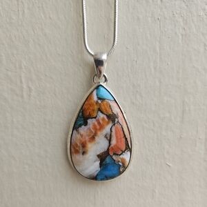 Oyster Copper Turquoise 925 Sterling Silver Genuine Gemstone Pendant Necklace